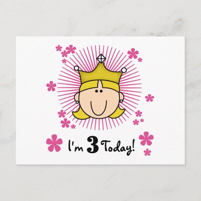 Blond Princess 3rd Birthday Tshirts & Gifts Postcard (Front)