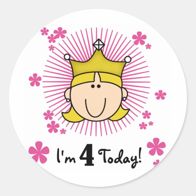 Blond Princess 4th Birthday Tshirts and Gifts Classic Round Sticker (Front)