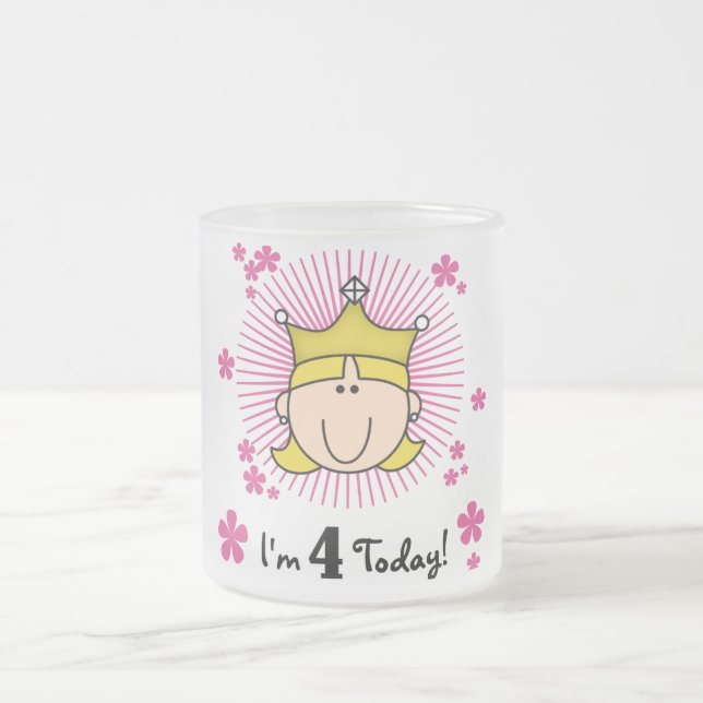 Blond Princess 4th Birthday Tshirts and Gifts Frosted Glass Coffee Mug (Center)