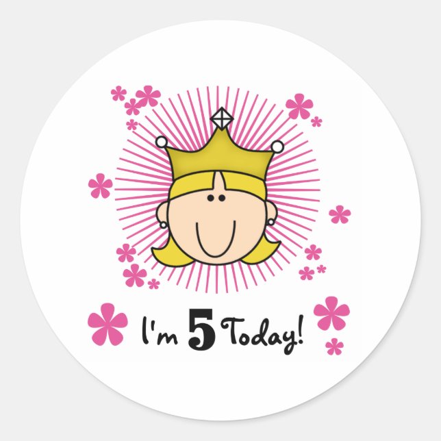 Blond Princess 5th Birthday Classic Round Sticker (Front)