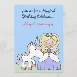 Blond Princess and Unicorn Birthday Invitation