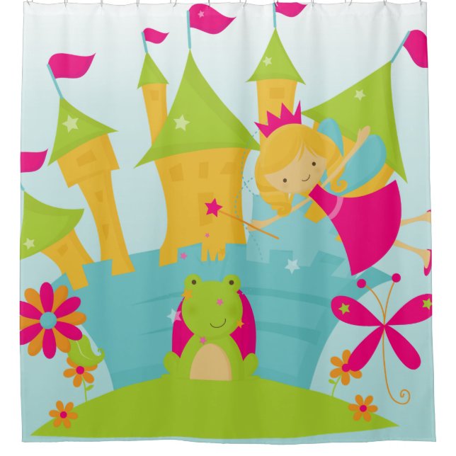 Blond Princess, Castle, Frog Prince Shower Curtain (Front)
