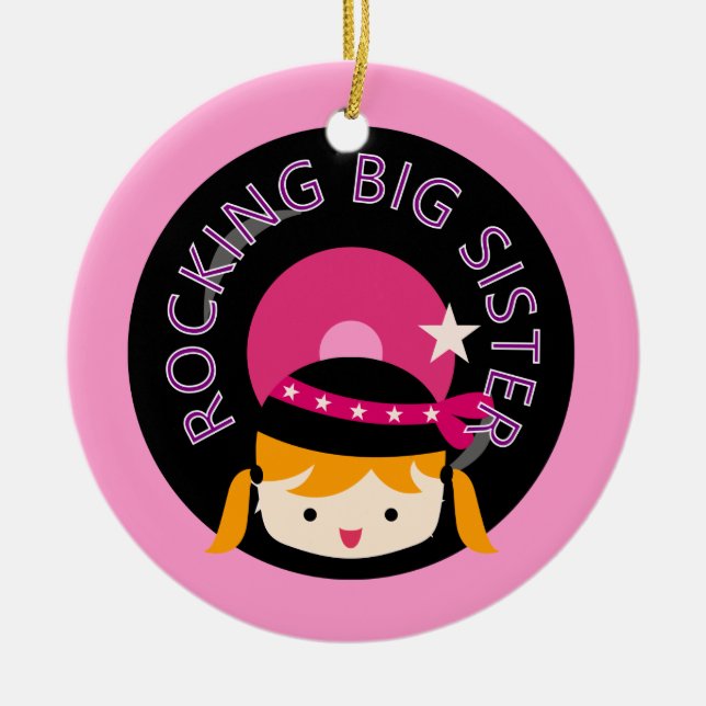 Blond Rocking Big Sister Ceramic Ornament (Front)