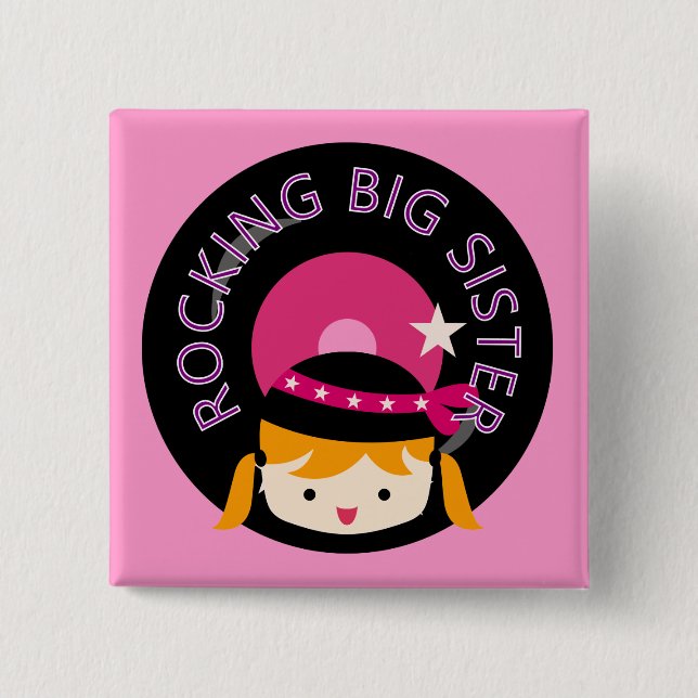Blond Rocking Big Sister Pinback Button (Front)