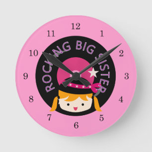 Blond Rocking Big Sister Round Clock