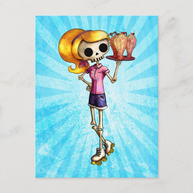 Blond Skeleton Waitress Postcard (Front)