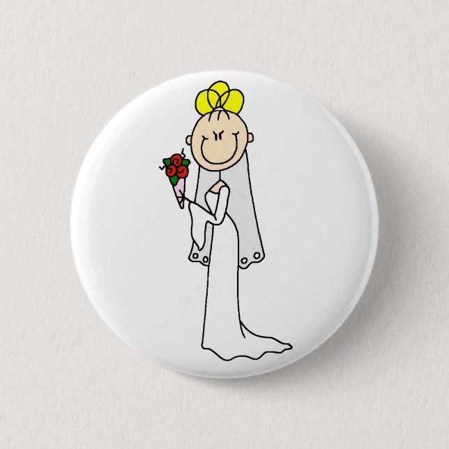 Blond Stick Figure Bride Button (Front)