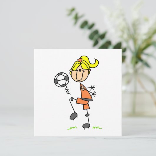 Blond Stick Figure Soccer Player Girl Gifts (Standing Front)