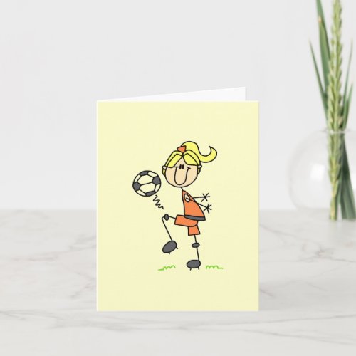 Blond Stick Figure Soccer Player Girl Gifts Card