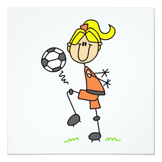 Blond Stick Figure Soccer Player Girl Gifts Card