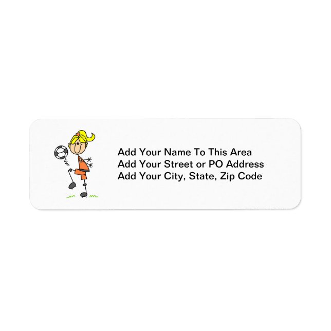 Blond Stick Figure Soccer Player Girl Gifts Label (Front)