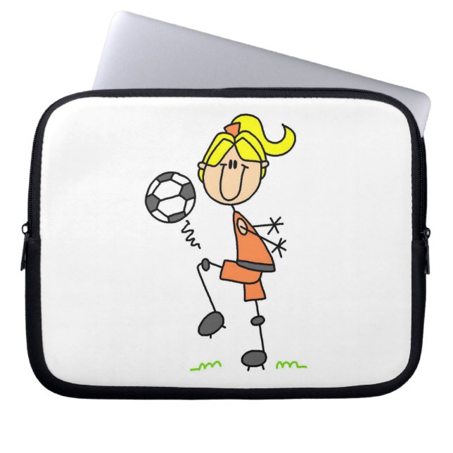 Blond Stick Figure Soccer Player Girl Gifts Laptop Sleeve (Front)