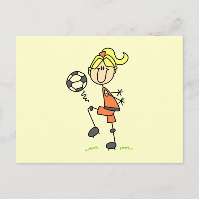 Blond Stick Figure Soccer Player Girl Gifts Postcard (Front)