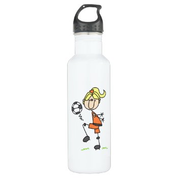 Blond Stick Figure Soccer Player Girl Water Bottle by stick_figures at Zazzle