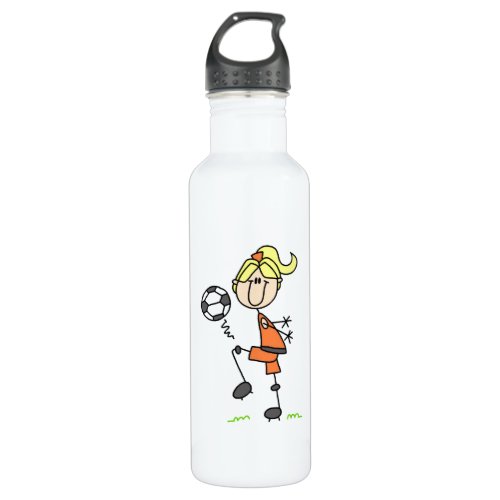 Blond Stick Figure Soccer Player Girl Water Bottle