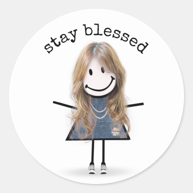 Blond Stick Girl in Sneakers  Classic Round Sticker (Front)