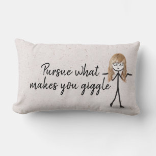 Blond Stick Girl with Glasses and Quote Lumbar Pillow