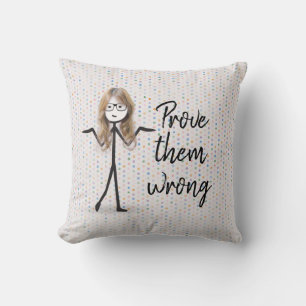 Blond Stick Girl with Glasses Throw Pillow