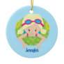 Blond Swim Girl Cute Drawing Custom Blue Pool Ceramic Ornament