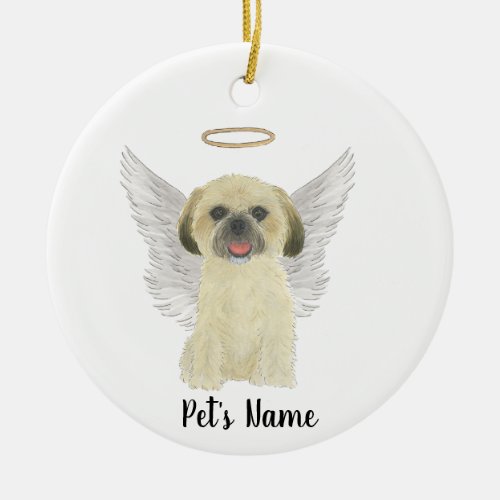 Blond Tan Golden Shih Tzu Sympathy Memorial Ceramic Ornament