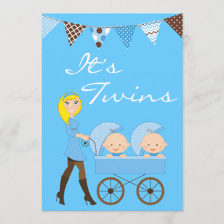 Blond Twin Boys Baby Shower Invitation