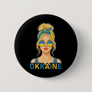 Blond Ukrainian Girl Ukraine Flag Ukrainian Girlfr Button