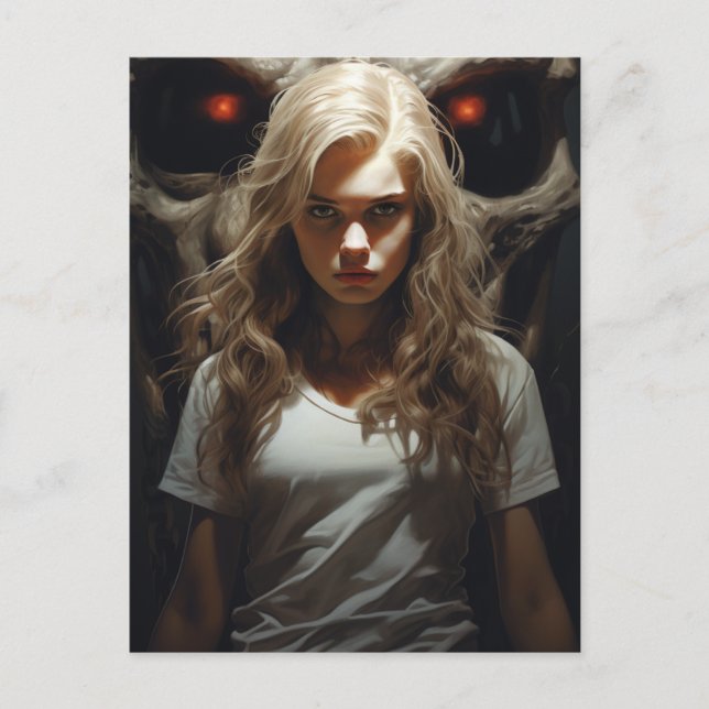 Blond Woman and a Demon Postcard (Front)