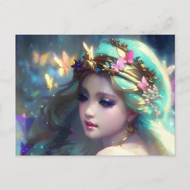 Blond Woman and Butterflies Postcard (Front)