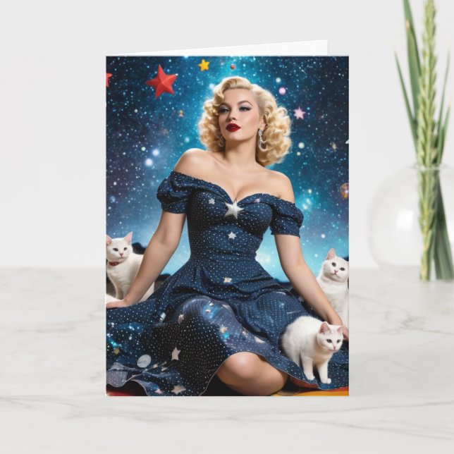 Blond Woman and Cats Blank Inside All Occasion Card (Front)