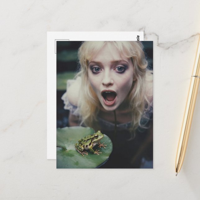 Blond Woman and Frog Vintage Fantasy Postcard (Front/Back In Situ)
