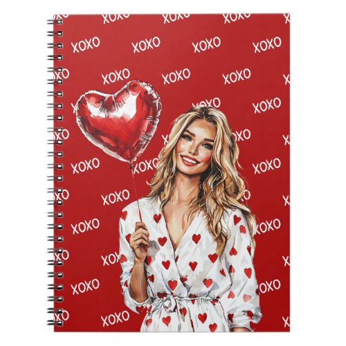 Blond Woman Heart Balloon XOXO Notebook