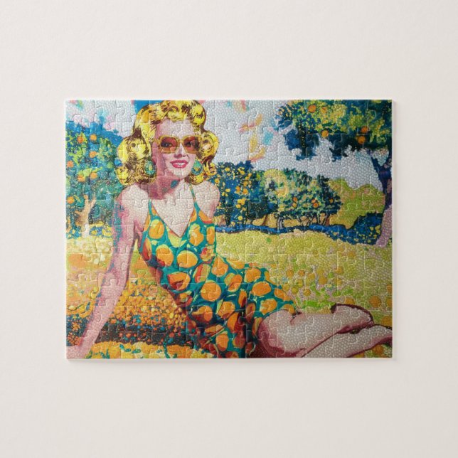 Blond Woman in an Orange Grove Jigsaw Puzzle (Horizontal)
