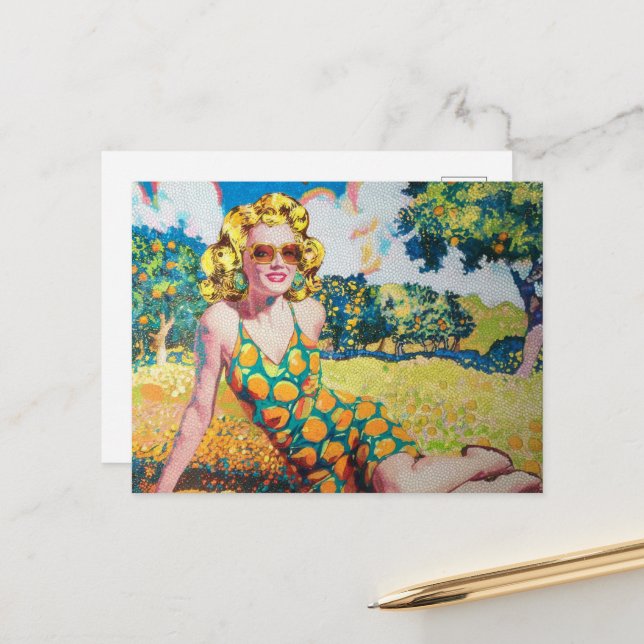 Blond Woman in an Orange Grove Postcard (Front/Back In Situ)