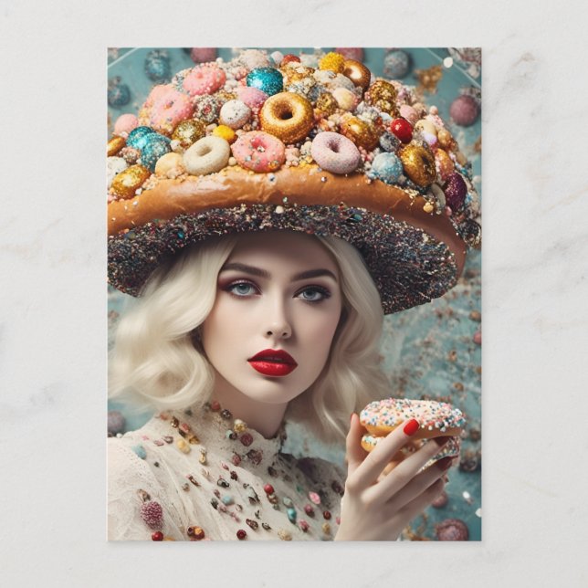Blond Woman On Planet Doughnut Fantasy Postcard (Front)