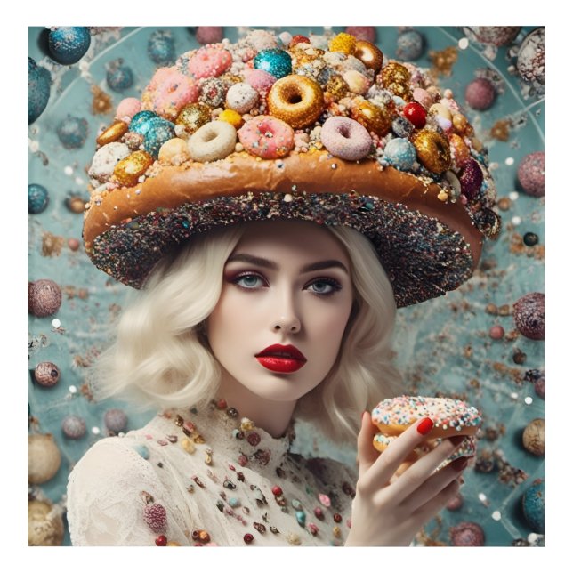 Blond Woman On Planet Doughnuts Fantasy Acrylic Print (Front)