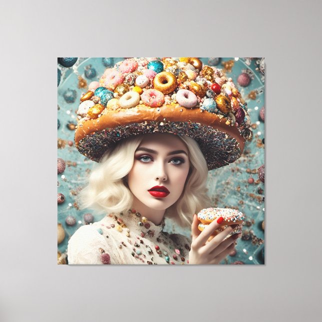 Blond Woman On Planet Doughnuts Fantasy Canvas Print (Front)