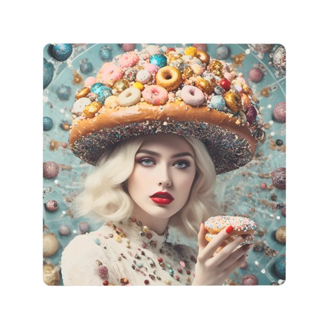Blond Woman On Planet Doughnuts Fantasy Metal Print (Front)