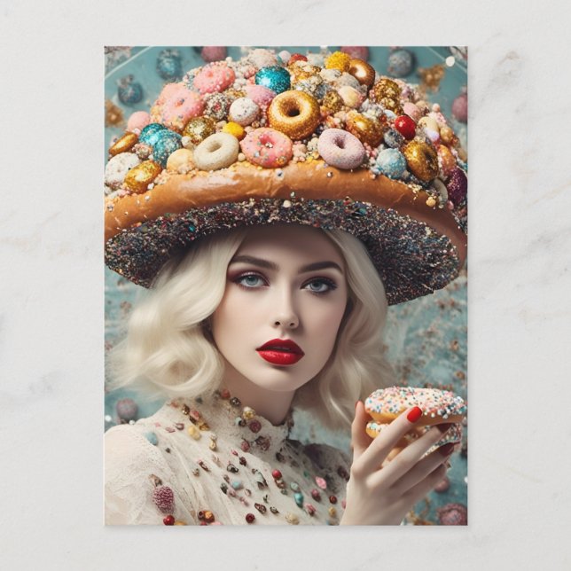 Blond Woman On Planet Doughnuts Fantasy Postcard (Front)