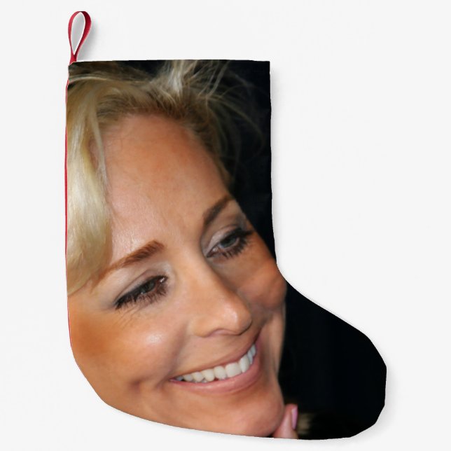 Blond Woman Smiling Small Christmas Stocking (Front)
