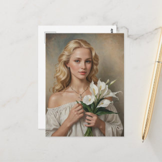 Blond Woman With Cross Necklace and Flowers Postcard