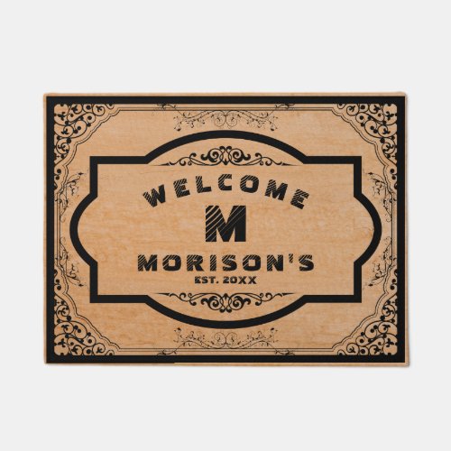 Blond Wood Texture black Vintage Frame Doormat