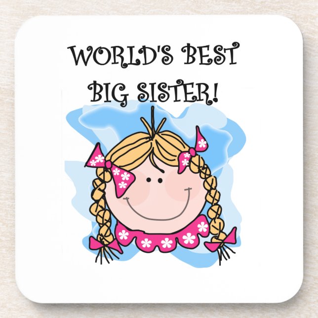 Blond World's Best Big Sister Gifts Drink Coaster (Front)