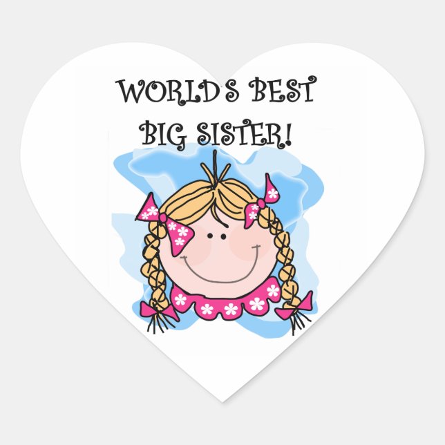Blond World's Best Big Sister Gifts Heart Sticker (Front)