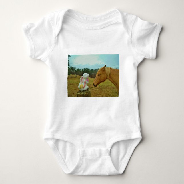 Blond Yellow horse & Easter Bunny Baby Bodysuit (Front)