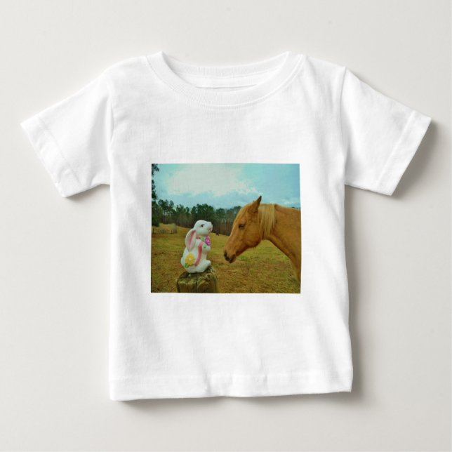 Blond Yellow horse & Easter Bunny Baby T-Shirt (Front)