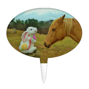 Blond Yellow horse & Easter Bunny Cake Topper