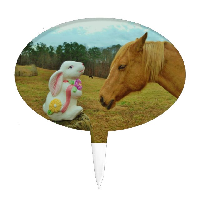 Blond Yellow horse & Easter Bunny Cake Topper (Front)