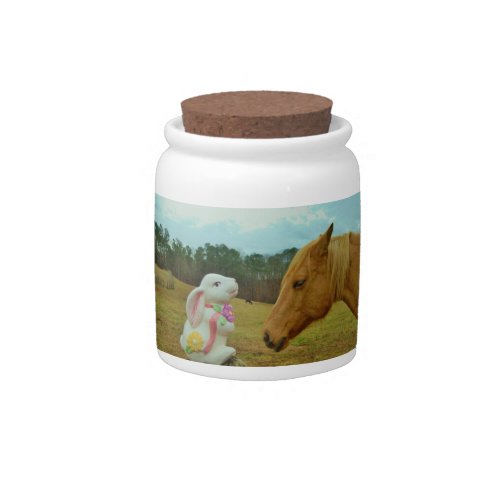 Blond Yellow horse  Easter Bunny Candy Jar