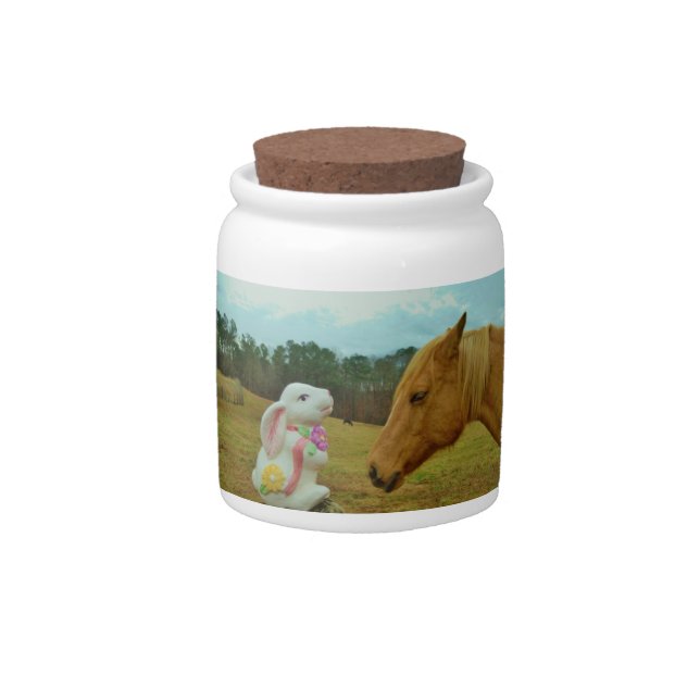 Blond Yellow horse & Easter Bunny Candy Jar (Front)