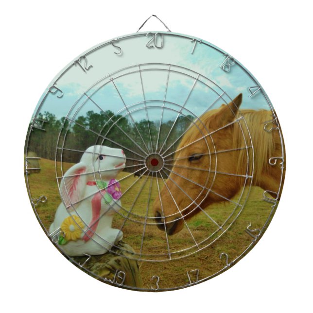 Blond Yellow horse & Easter Bunny Dart Board (Front)